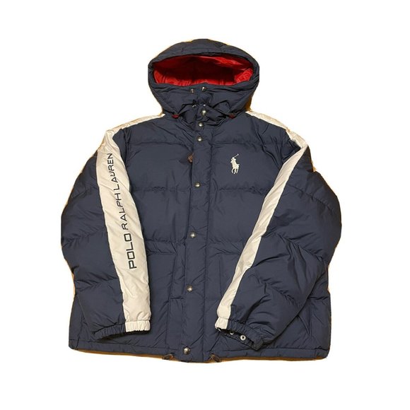 Polo Ralph Lauren Big Pony 18 Hooded Down Puffer Jacket Coat Blue Men’s - Picture 1 of 6